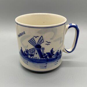 Vintage Hand Painted Delft Blue Colour Holland Windmill and Flowers Mug